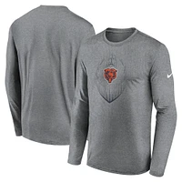 T-shirt Nike à manches longues pour homme, gris chiné, Chicago Bears, Icon Legend Performance