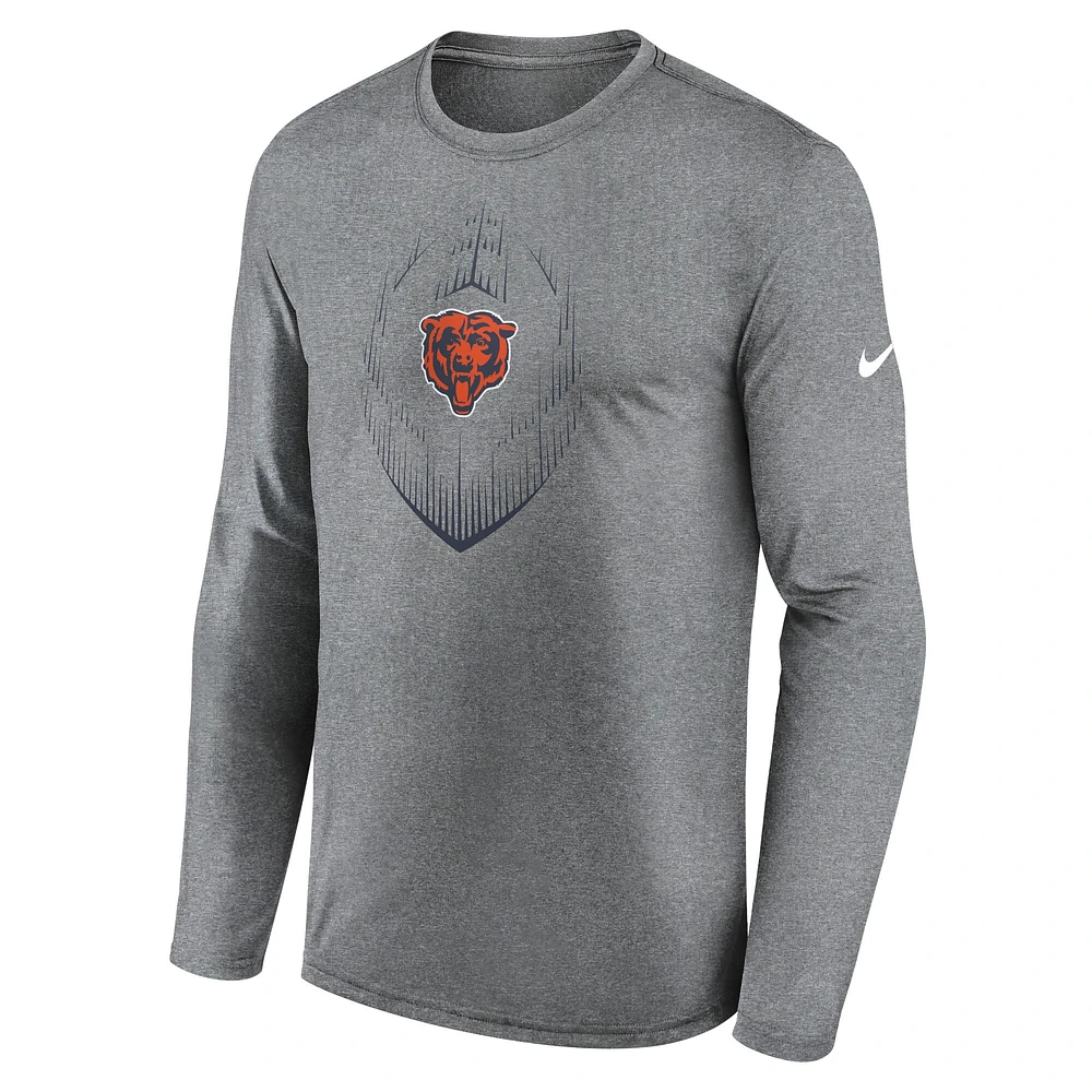 T-shirt Nike à manches longues pour homme, gris chiné, Chicago Bears, Icon Legend Performance