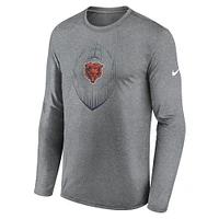 T-shirt Nike à manches longues pour homme, gris chiné, Chicago Bears, Icon Legend Performance