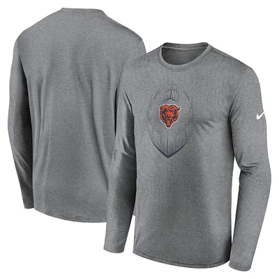 T-shirt Nike à manches longues pour homme, gris chiné, Chicago Bears, Icon Legend Performance