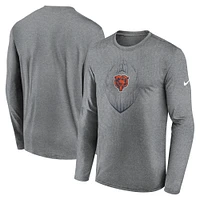 T-shirt Nike à manches longues pour homme, gris chiné, Chicago Bears, Icon Legend Performance