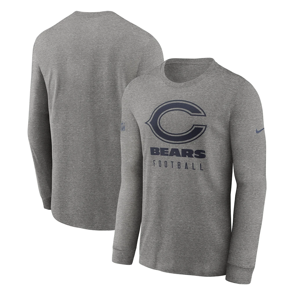 Men's Nike  Heather Gray Chicago Bears Team Issue Long Sleeve Performance T-Shirt
