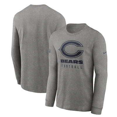 Men's Nike  Heather Gray Chicago Bears Team Issue Long Sleeve Performance T-Shirt