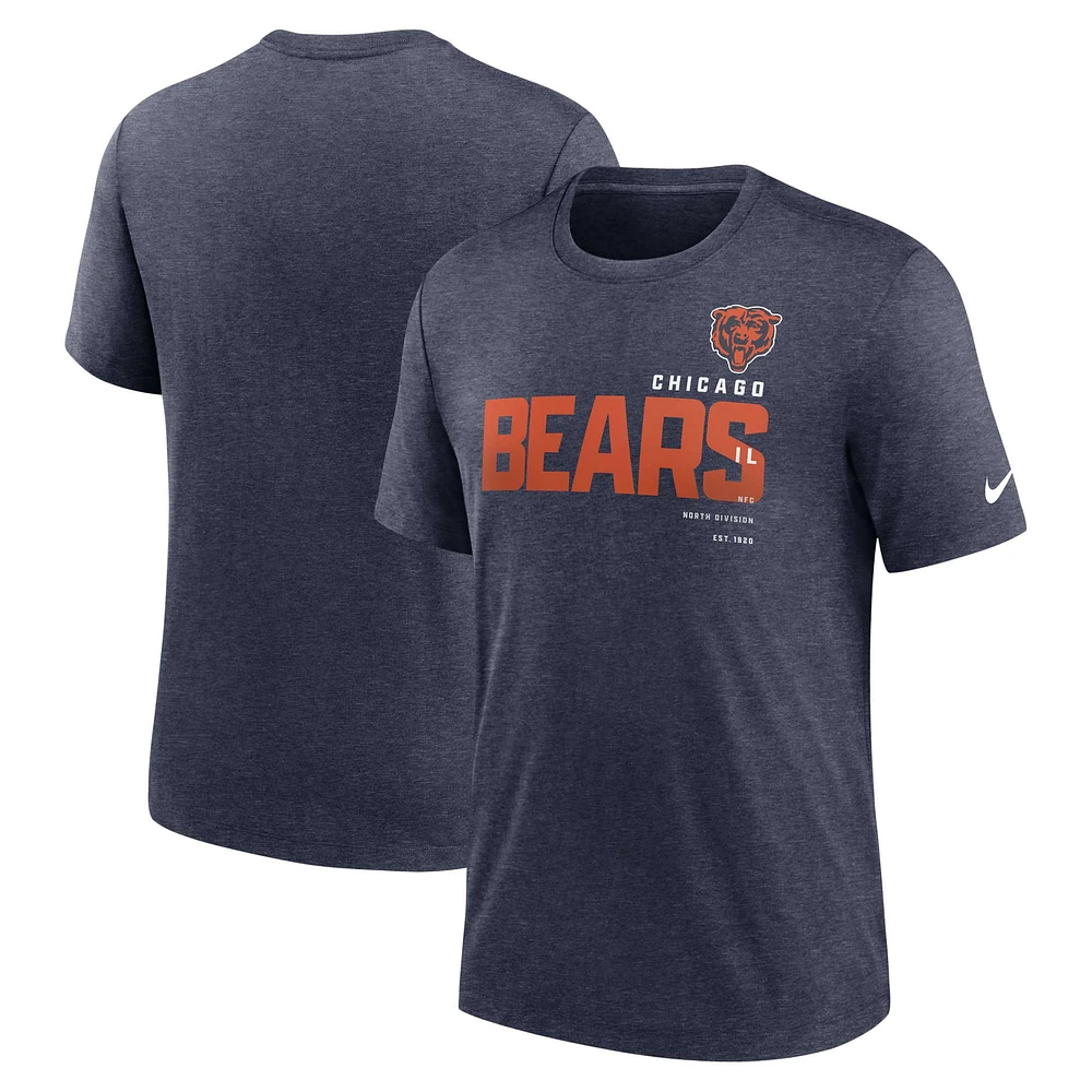 Men's Nike Heather Navy Chicago Bears Wordmark Tri-Blend - T-Shirt