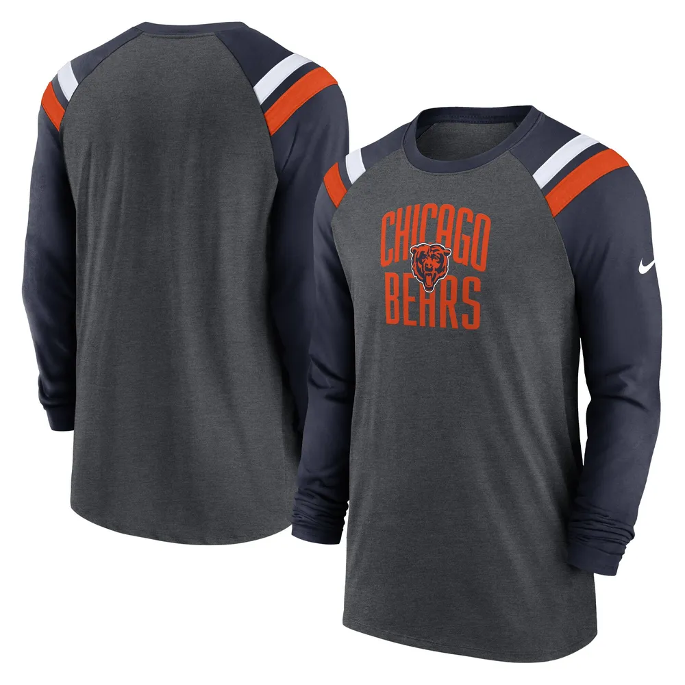 T-shirt à manches longues raglan athlétique tri-mélange anthracite chiné/bleu marine Chicago Bears Nike pour homme