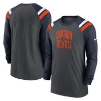 Men's Nike Heathered Charcoal/Navy Chicago Bears Tri-Blend Raglan Athletic Long Sleeve Fashion T-Shirt