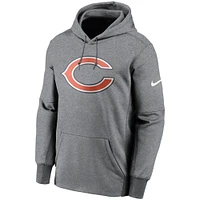 Men's Nike Heathered Charcoal Chicago Bears Fan Gear Primary Logo Therma Performance Pullover Hoodie