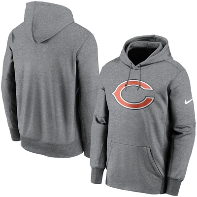 Men's Nike Heathered Charcoal Chicago Bears Fan Gear Primary Logo Therma Performance Pullover Hoodie