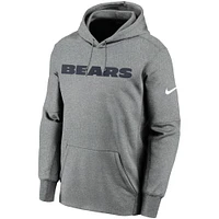 Men's Nike Heathered Charcoal Chicago Bears Wordmark Therma Performance Pullover Hoodie