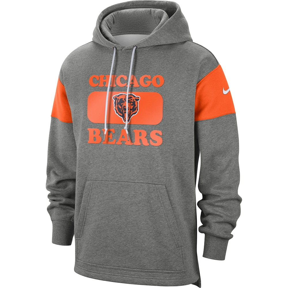 Men's Nike Heathered Gray Chicago Bears Fan Gear Historic Logo Pullover - Hoodie