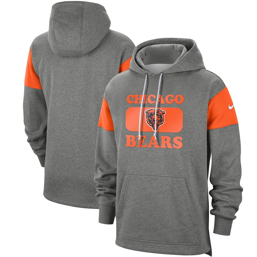 Men's Nike Heathered Gray Chicago Bears Fan Gear Historic Logo Pullover - Hoodie
