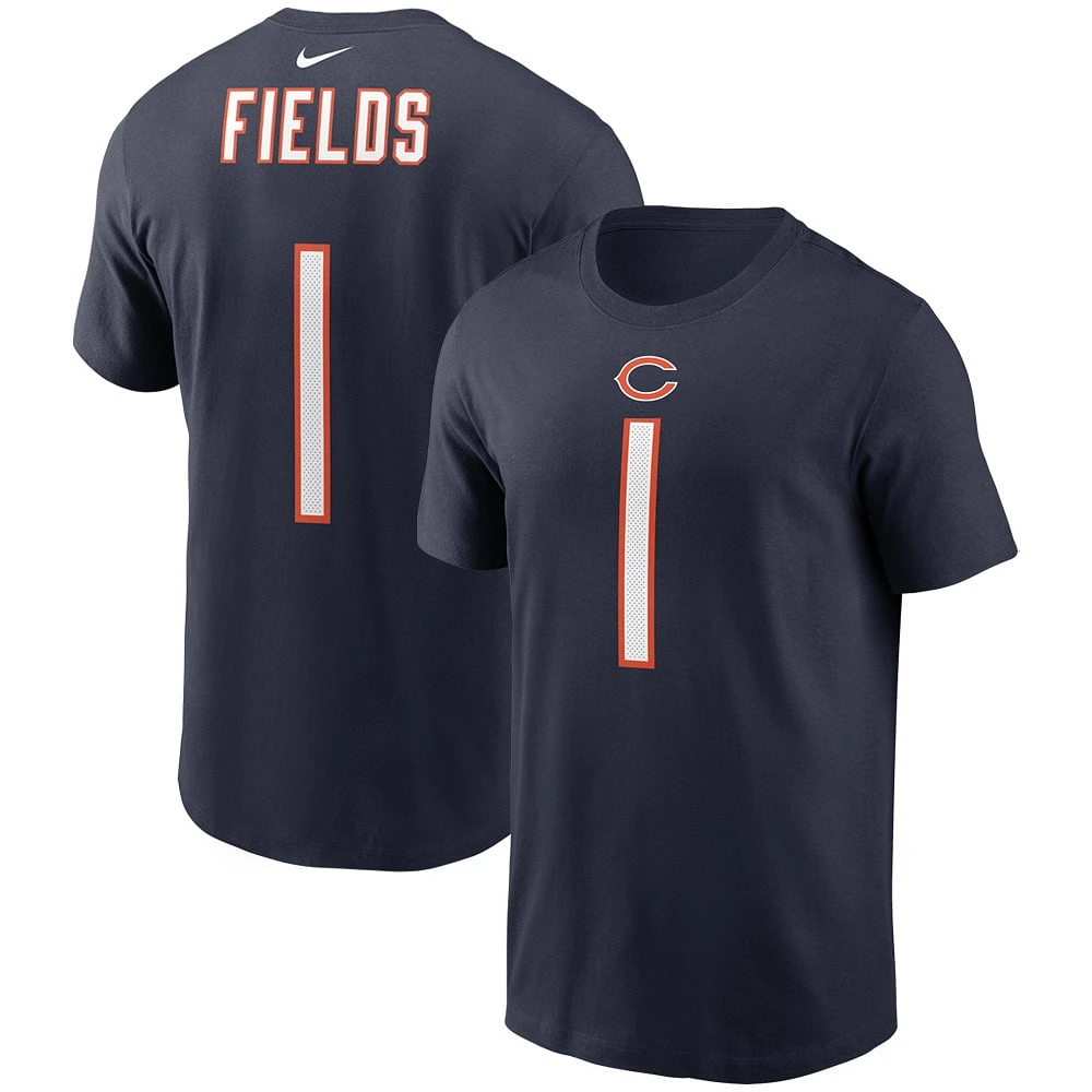 T-shirt Nike Justin Fields pour hommes, bleu marine, nom et numéro du joueur des Chicago Bears