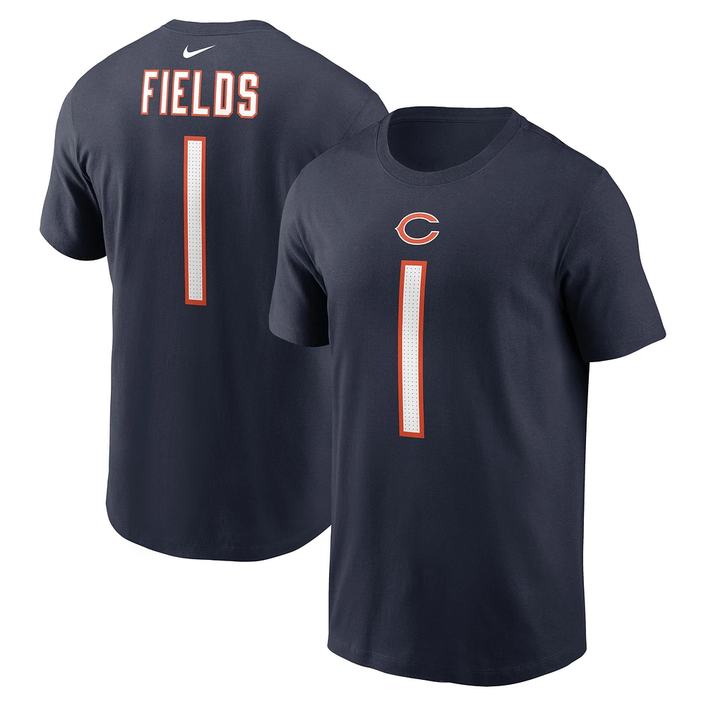 T-shirt Nike Justin Fields pour hommes, bleu marine, nom et numéro du joueur des Chicago Bears