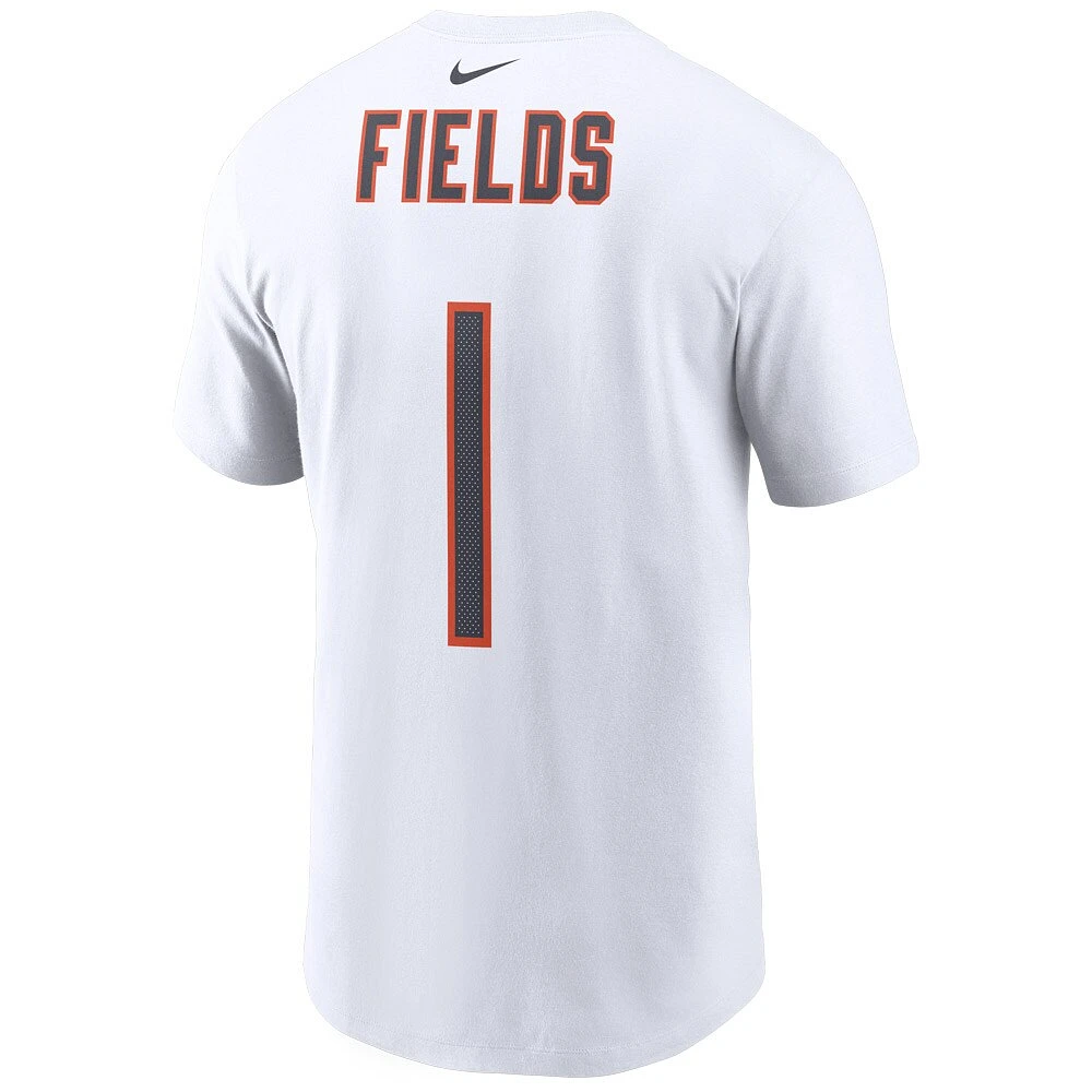 T-shirt Nike Justin Fields pour homme, blanc, nom et numéro du joueur des Chicago Bears