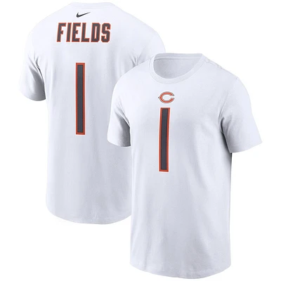 T-shirt Nike Justin Fields pour homme, blanc, nom et numéro du joueur des Chicago Bears