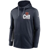 Sweat à capuche entièrement zippé pour homme Nike Chicago Bears Mascot Performance bleu marine/gris