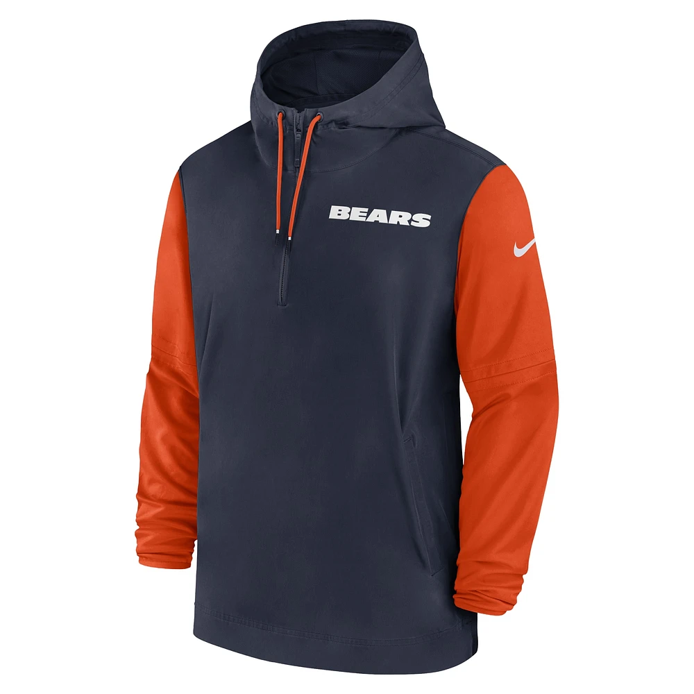 Men's Nike Navy/Orange Chicago Bears 2024/25 Sideline Pre-Game Player 1/2-Zip Hoodie Jacket