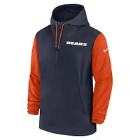 Men's Nike Navy/Orange Chicago Bears 2024/25 Sideline Pre-Game Player 1/2-Zip Hoodie Jacket