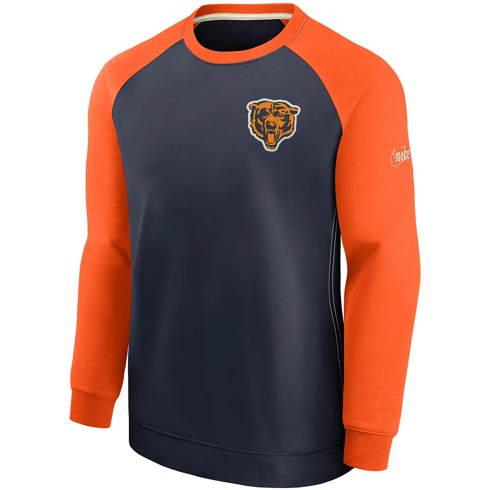 Chandail à manches raglan historiques Chicago Bears Nike pour homme, bleu marine/orange