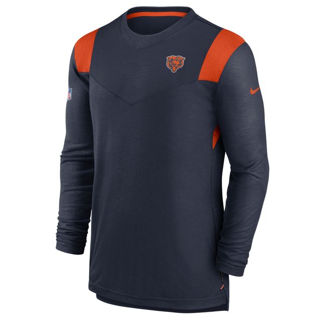 T-shirt à manches longues pour homme Nike Chicago Bears Sideline Performance bleu marine/orange