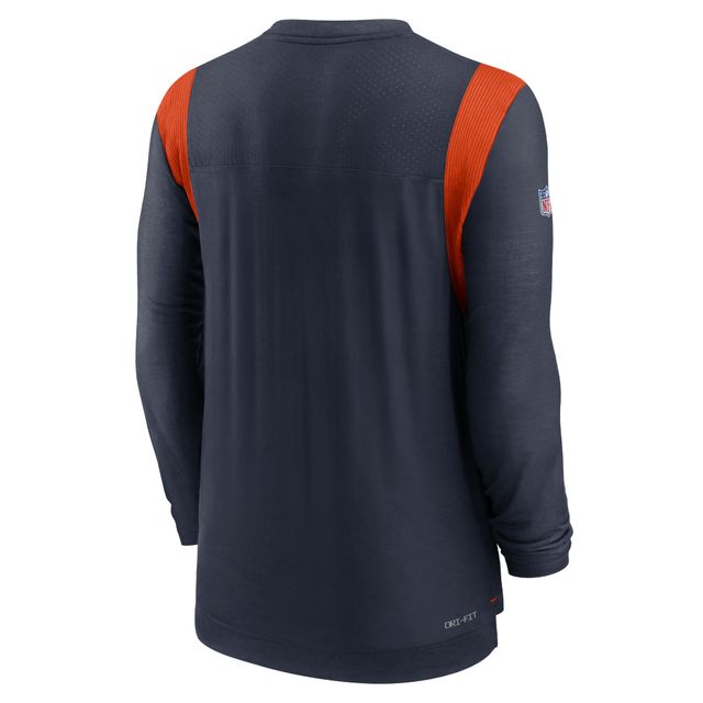 T-shirt à manches longues pour homme Nike Chicago Bears Sideline Performance bleu marine/orange