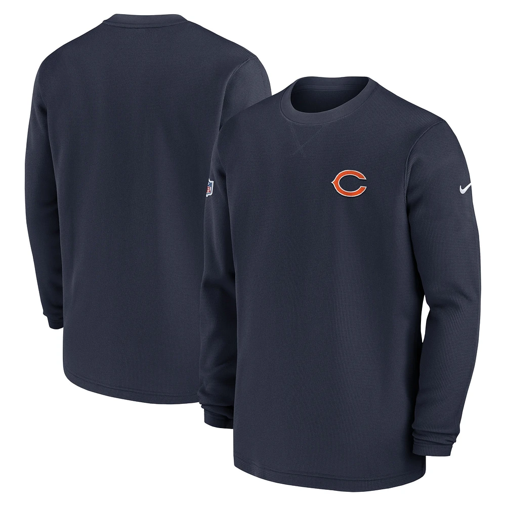 Haut à manches longues Nike bleu marine Chicago Bears 2023 Sideline Throwback Heavy Brushed Waffle pour homme