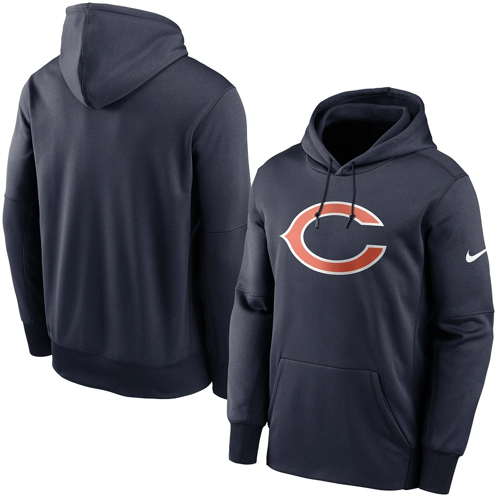 Men's Nike Navy Chicago Bears Fan Gear Primary Logo Therma Performance Pullover Hoodie