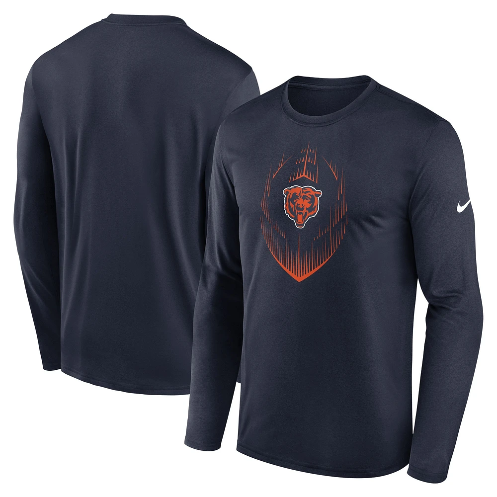 T-shirt à manches longues Nike bleu marine Chicago Bears Legend Icon pour homme