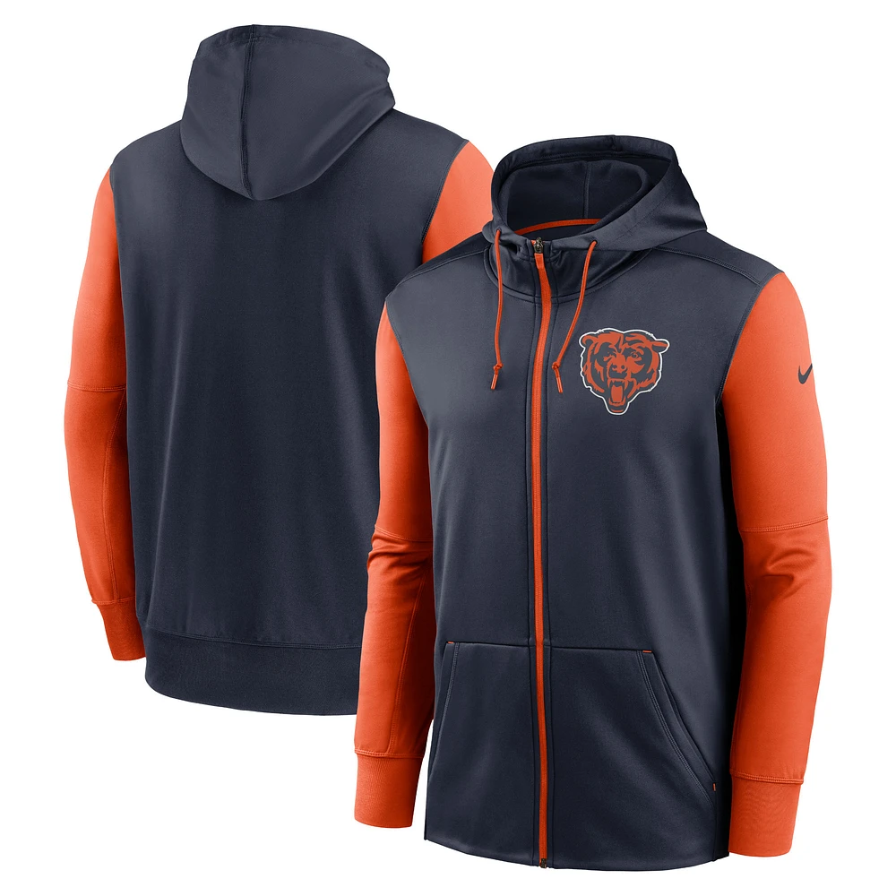 Sweat à capuche entièrement zippé Nike Chicago Bears Performance pour homme, bleu marine