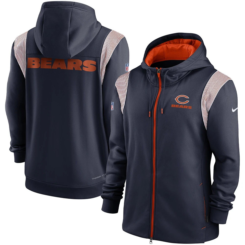 Nike Navy Chicago Bears Sideline Showout Short Sleeve Full-zip Hoodie