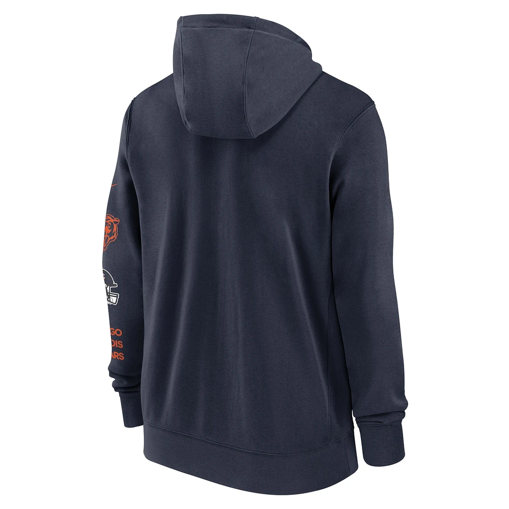 Sweat à capuche zippé Nike bleu marine Chicago Bears Primetime Club pour homme