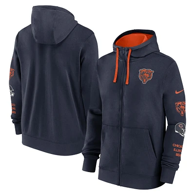 Sweat à capuche zippé Nike bleu marine Chicago Bears Primetime Club pour homme