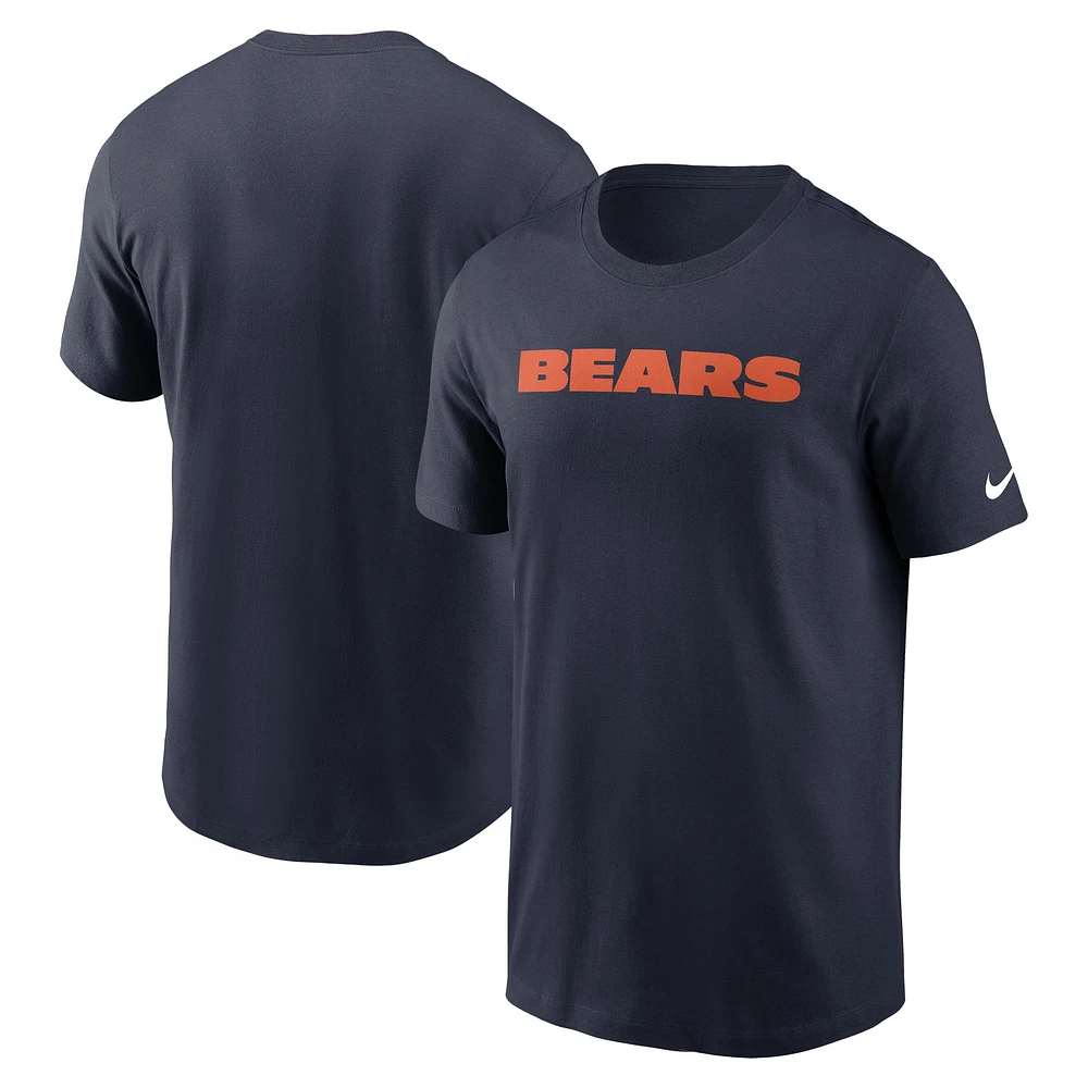 T-shirt essentiel Nike pour hommes, bleu marine, Chicago Bears Primetime Wordmark