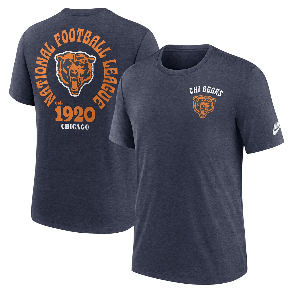 T-shirt Nike bleu marine Chicago Bears Rewind 2-Hit Tri-Blend pour homme