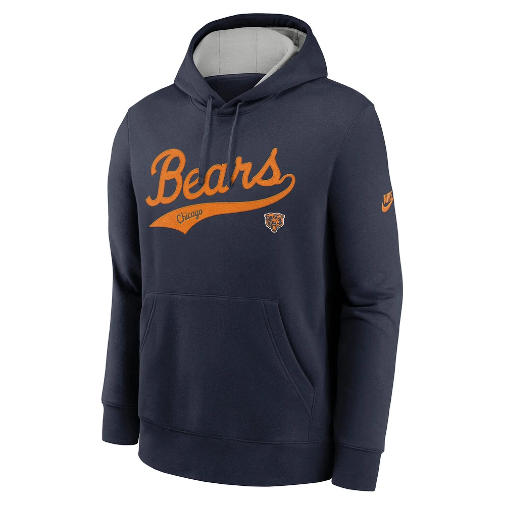 Sweat à capuche Nike bleu marine avec logo Chicago Bears Rewind Club pour homme