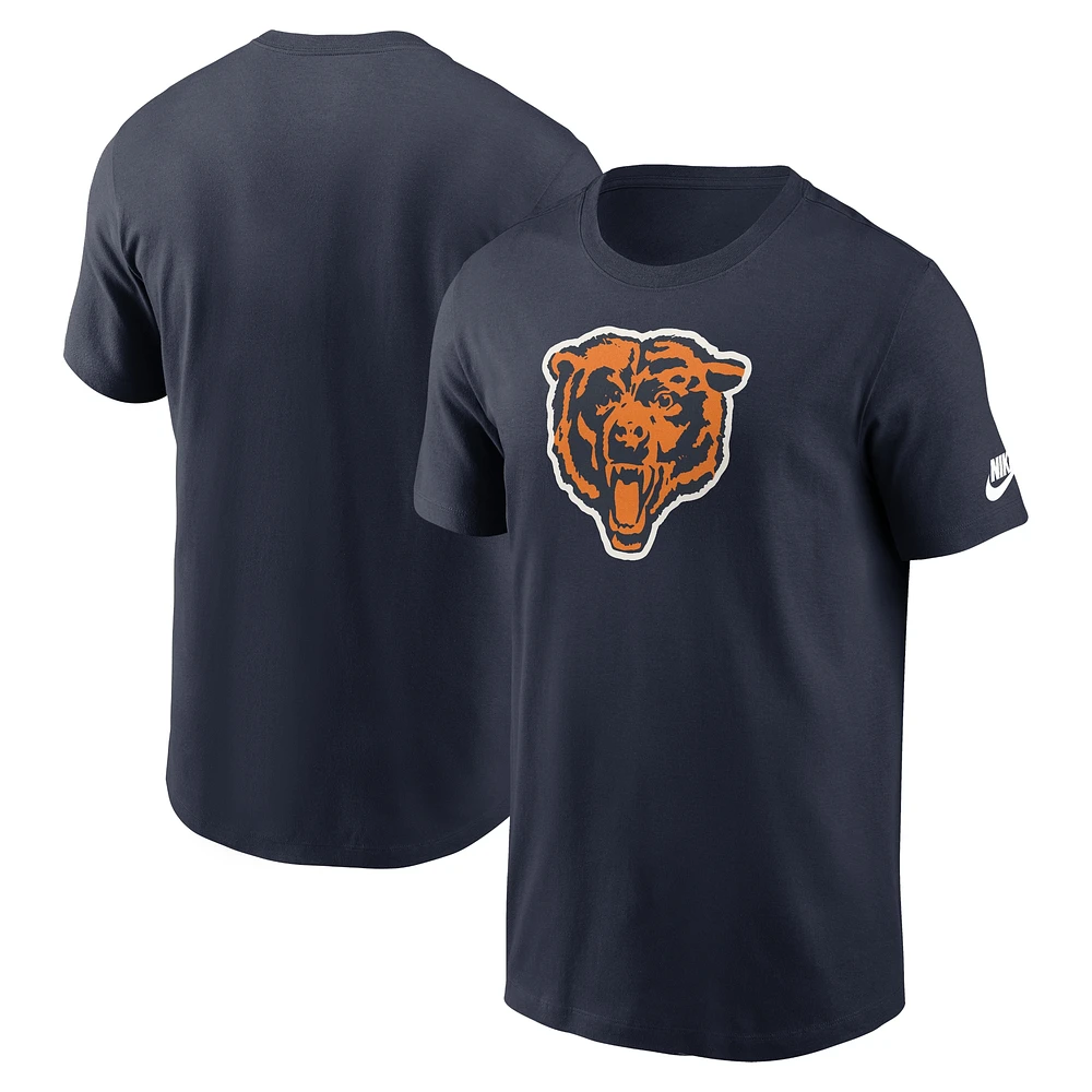 T-shirt essentiel avec logo Nike bleu marine des Chicago Bears Rewind pour hommes