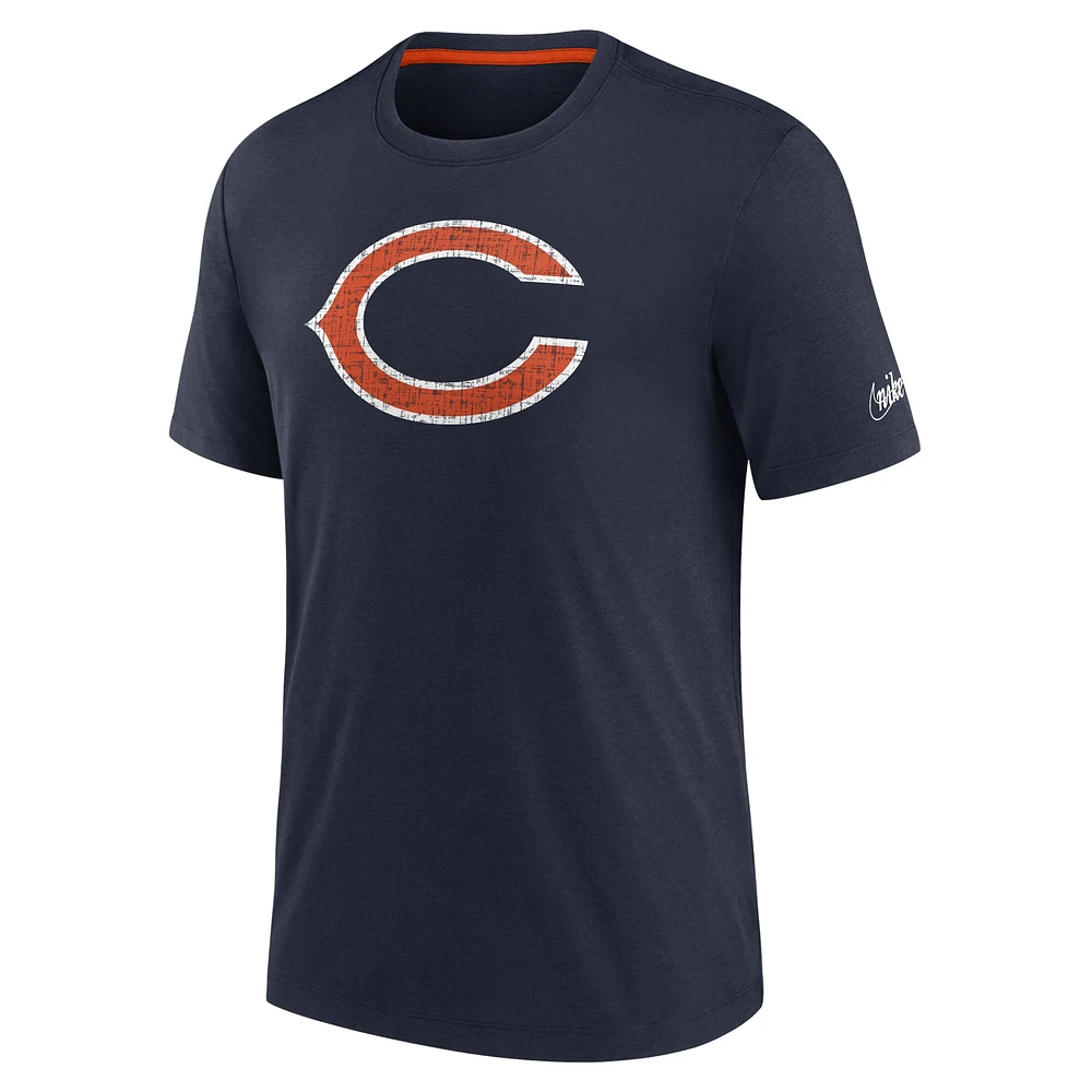 T-shirt à trois mélanges Nike Chicago Bears Rewind Playback Logo bleu marine pour homme