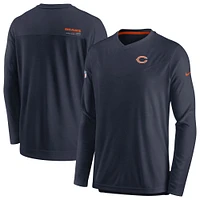 T-shirt de performance à manches longues et col en V pour homme Nike Chicago Bears Sideline Coach Chevron Lock Up - Bleu marine