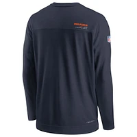 T-shirt de performance à manches longues et col en V pour homme Nike Chicago Bears Sideline Coach Chevron Lock Up - Bleu marine