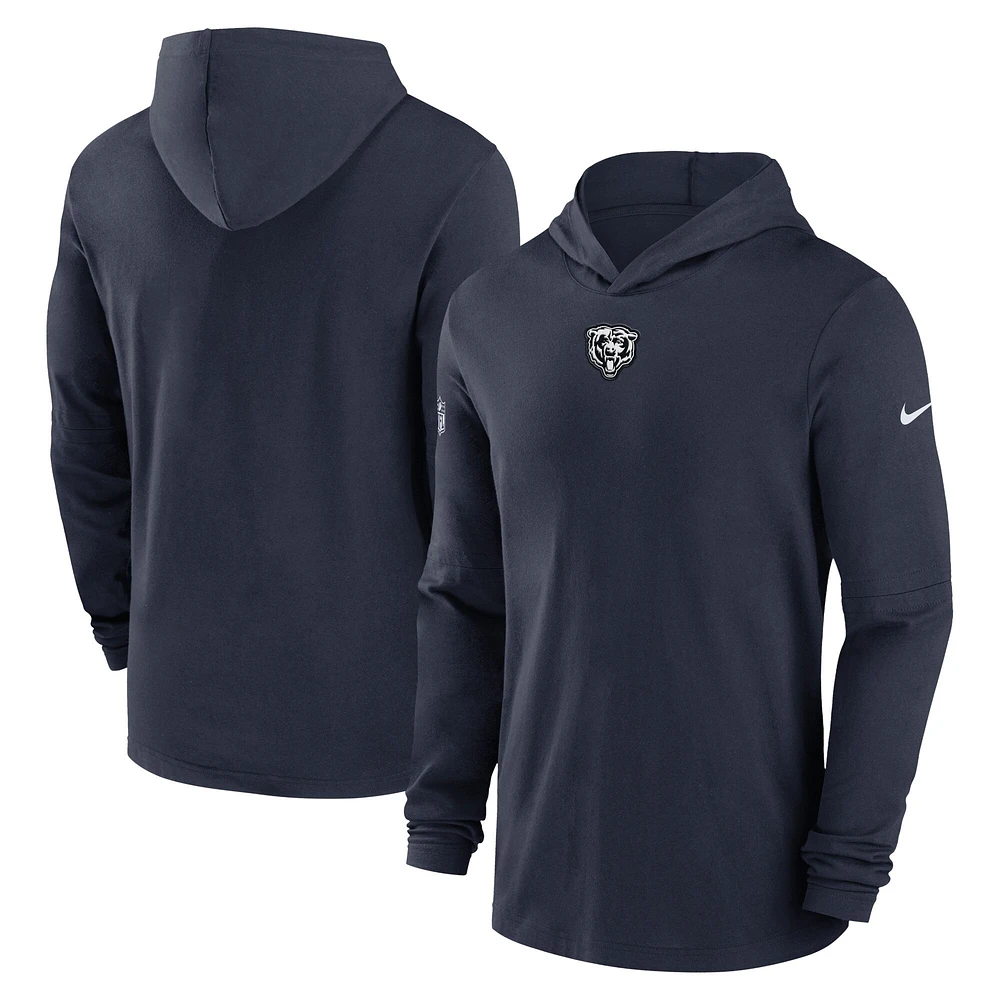 Men's Nike Navy Chicago Bears Sideline Performance Long Sleeve Hoodie T-Shirt