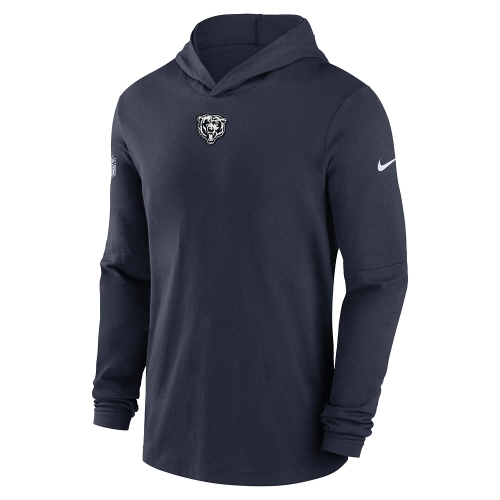 T-shirt à capuche manches longues Nike Chicago Bears Sideline Performance pour homme, bleu marine