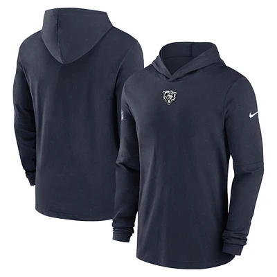 T-shirt à capuche manches longues Nike Chicago Bears Sideline Performance pour homme, bleu marine