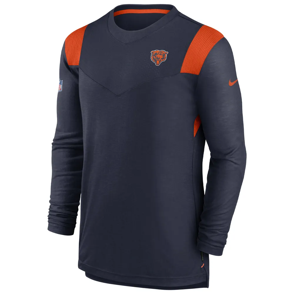 T-shirt à manches longues Nike pour hommes, bleu marine, Chicago Bears Sideline, logo ton sur ton, Performance Player