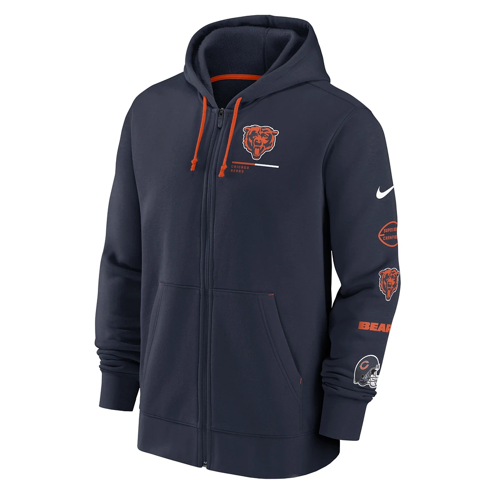 Men's Nike Navy Chicago Bears Surrey Full-Zip Hoodie
