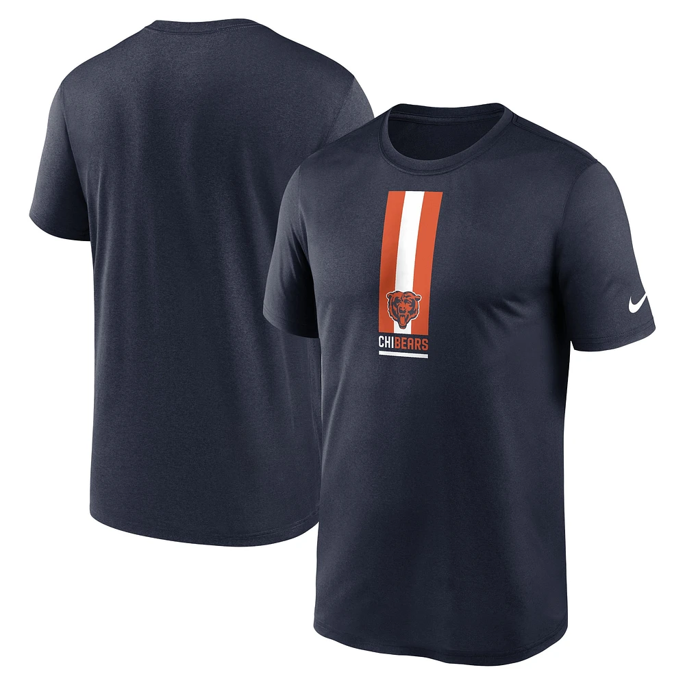 T-shirt Nike pour hommes, bleu marine, Chicago Bears, fente verticale Legend Performance