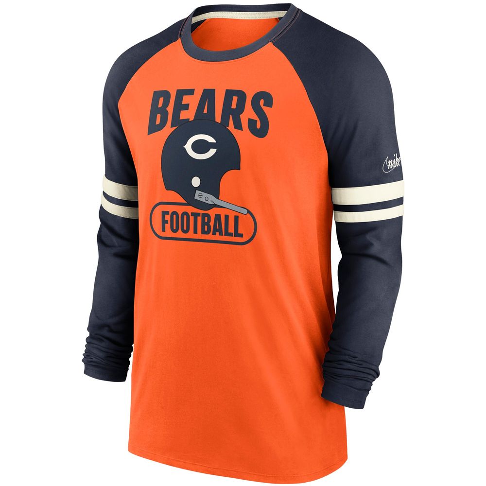 Men's Nike Orange/Navy Chicago Bears Throwback Raglan Long Sleeve T-Shirt