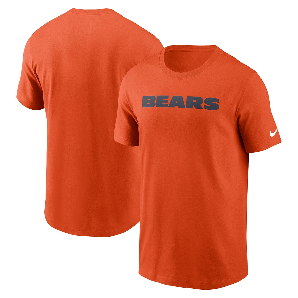 T-shirt essentiel Nike Orange Chicago Bears Primetime Wordmark pour hommes