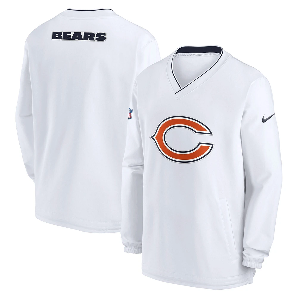 Pull coupe-vent à manches longues et col en V Nike pour homme Chicago Bears 2023/24 Sideline Repel Blanc