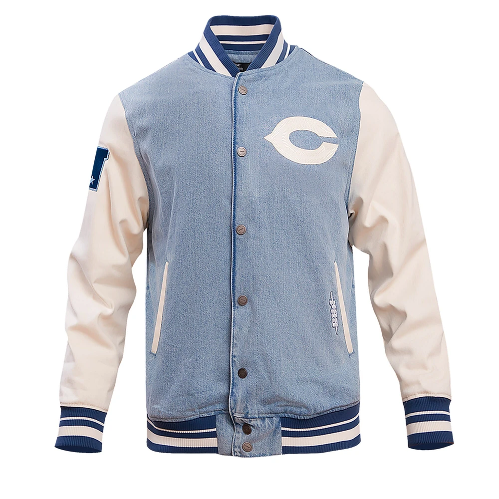 Veste universitaire à bouton-pression Pro Standard Denim Chicago Bears Varsity Blues pour hommes