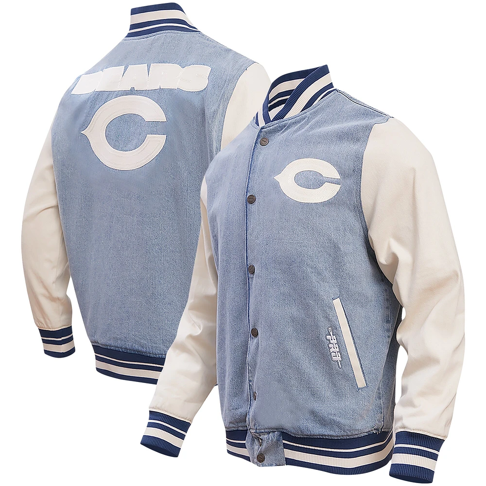 Veste universitaire à bouton-pression Pro Standard Denim Chicago Bears Varsity Blues pour hommes